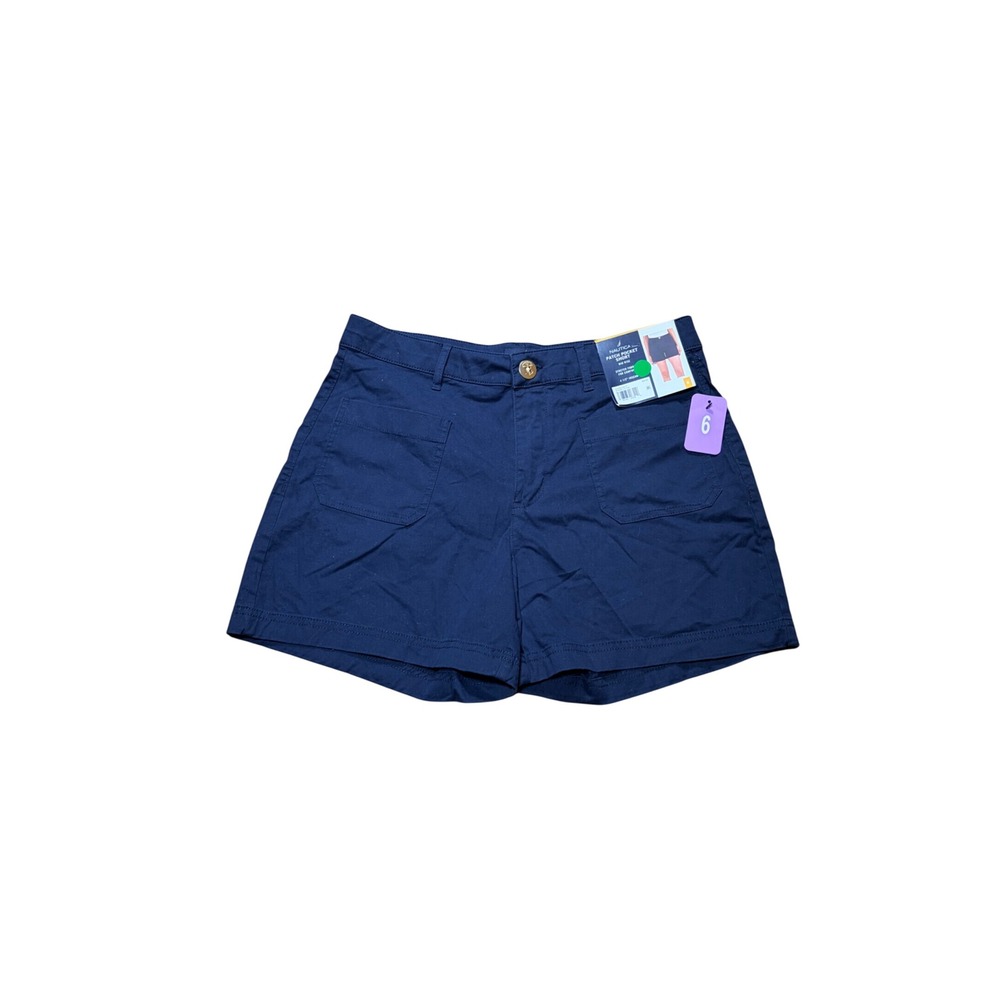 Nautica Womens Patch Pocket Short Mid Rise Navy Blue Stretch 4.5 Inseam Size 6